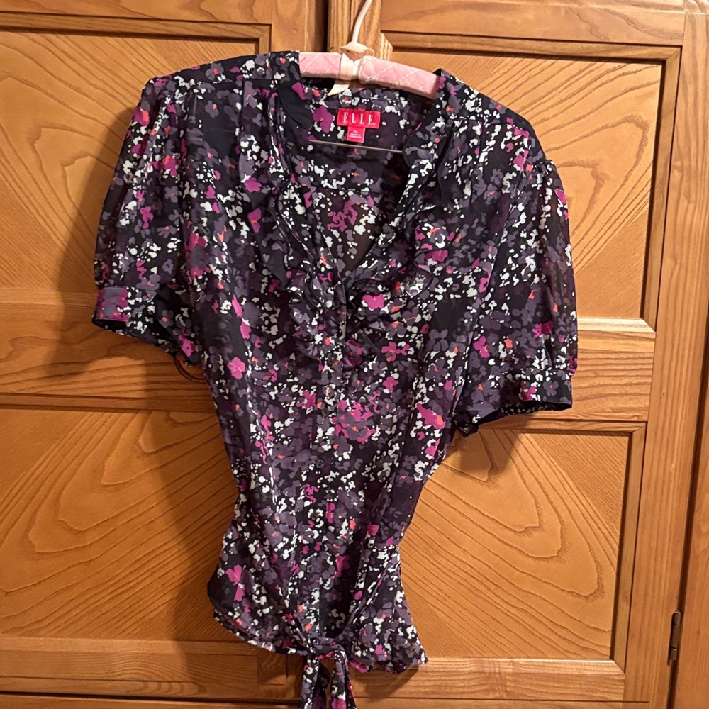 Elle Black and Pink Floral Blouse